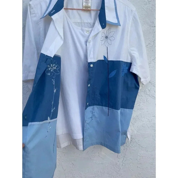 Bobbie Brooks Womens Short Sleeve Floral Embroidery Shirt White Blue 22w/24w - Picture 8 of 10